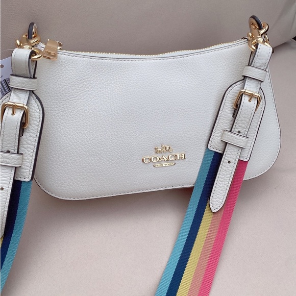 Coach Jes Baguette Leather Crossbody Gold/Chalk NWT $328 C7265 - Picture 11 of 11